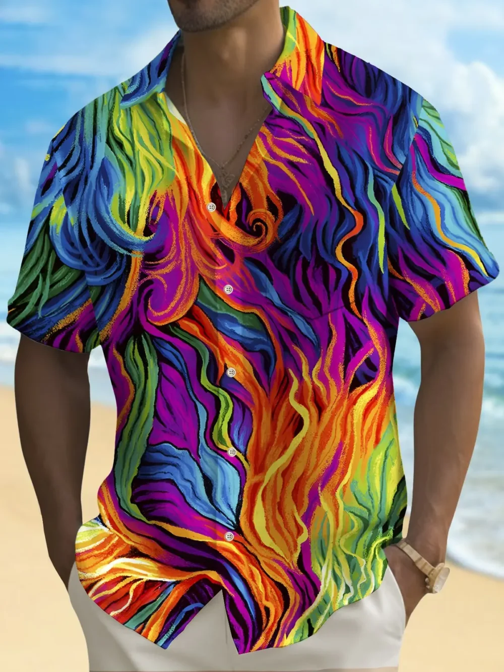 Holiday Men's Pride Month Abstract Art Print Casual Breathable Hawaiian Shirt Big Tall BGR2765076 - Boogor