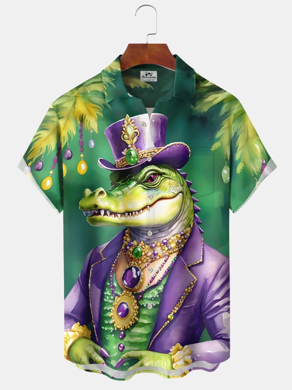 Holiday Vintage Mardi Gras Crocodile Coconut Tree Hawaiian Shirt BGR2765329 - Boogor
