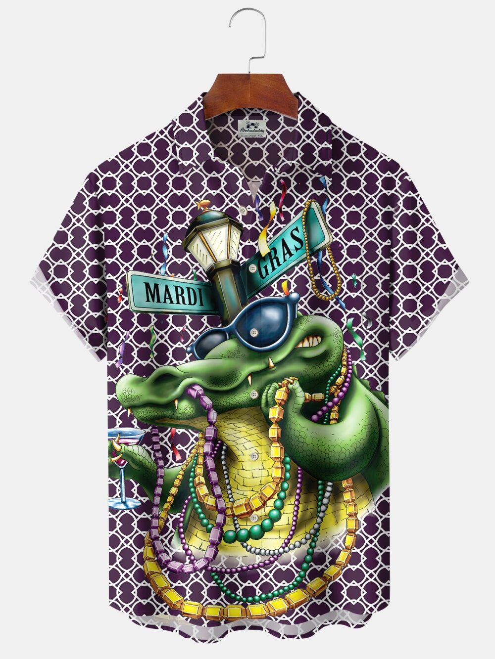 Holiday Vintage Mardi Gras Geometric Crocodile Beaded Mask Hawaiian Shirt BGR2765109 - Boogor