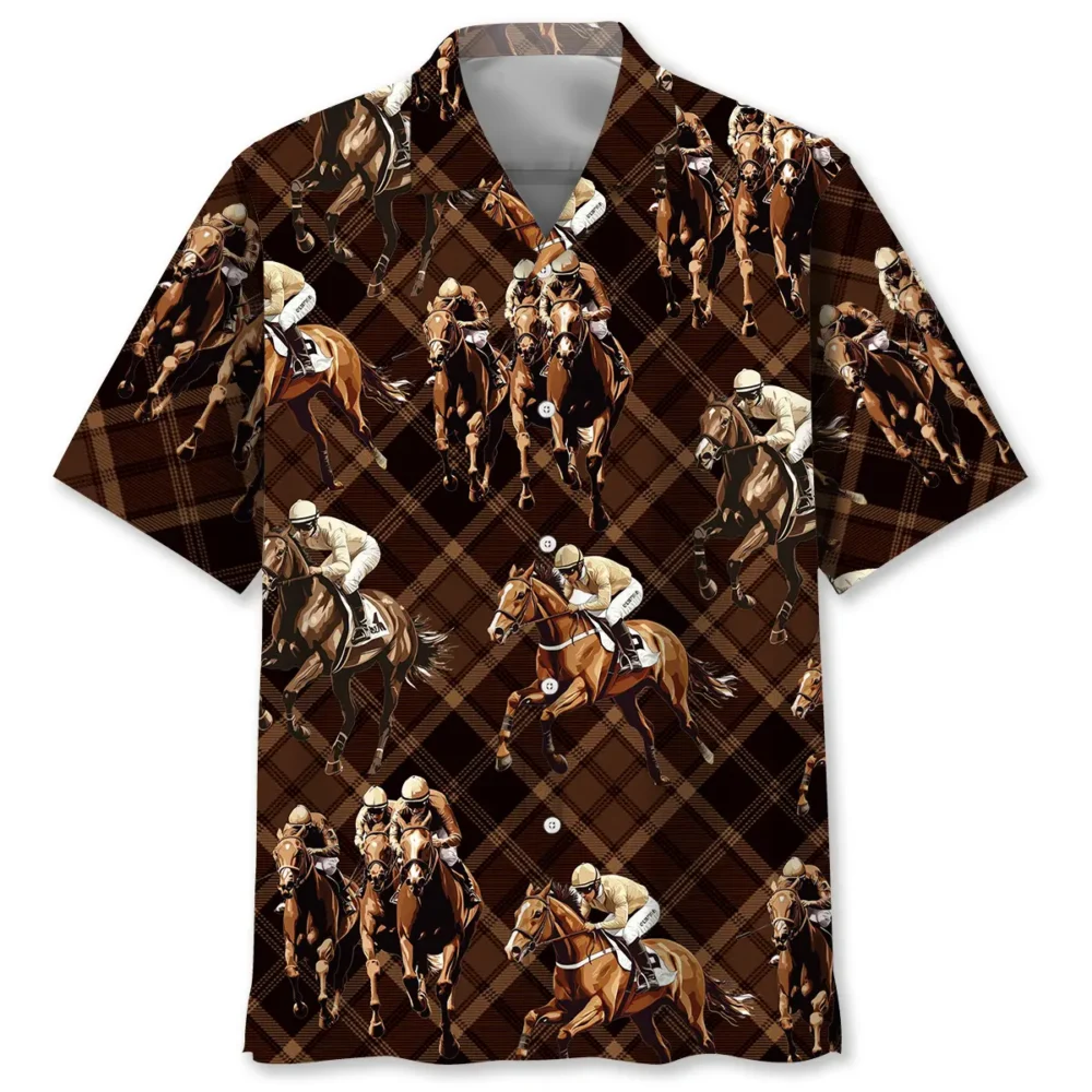 Horse Racing Brown Striped Hawaiian Shirt BGR2764838 - Boogor