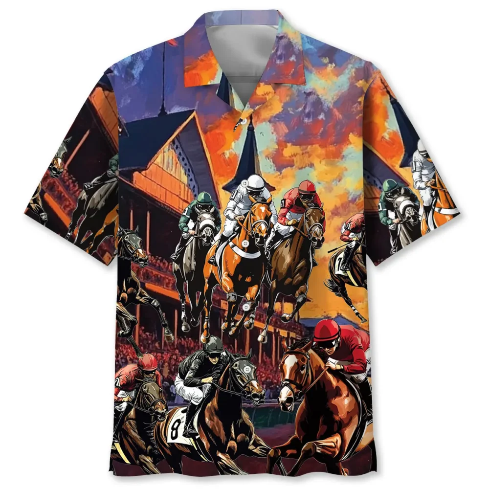Horse Racing Racecourse Sunset Hawaiian Shirt BGR2764837 - Boogor
