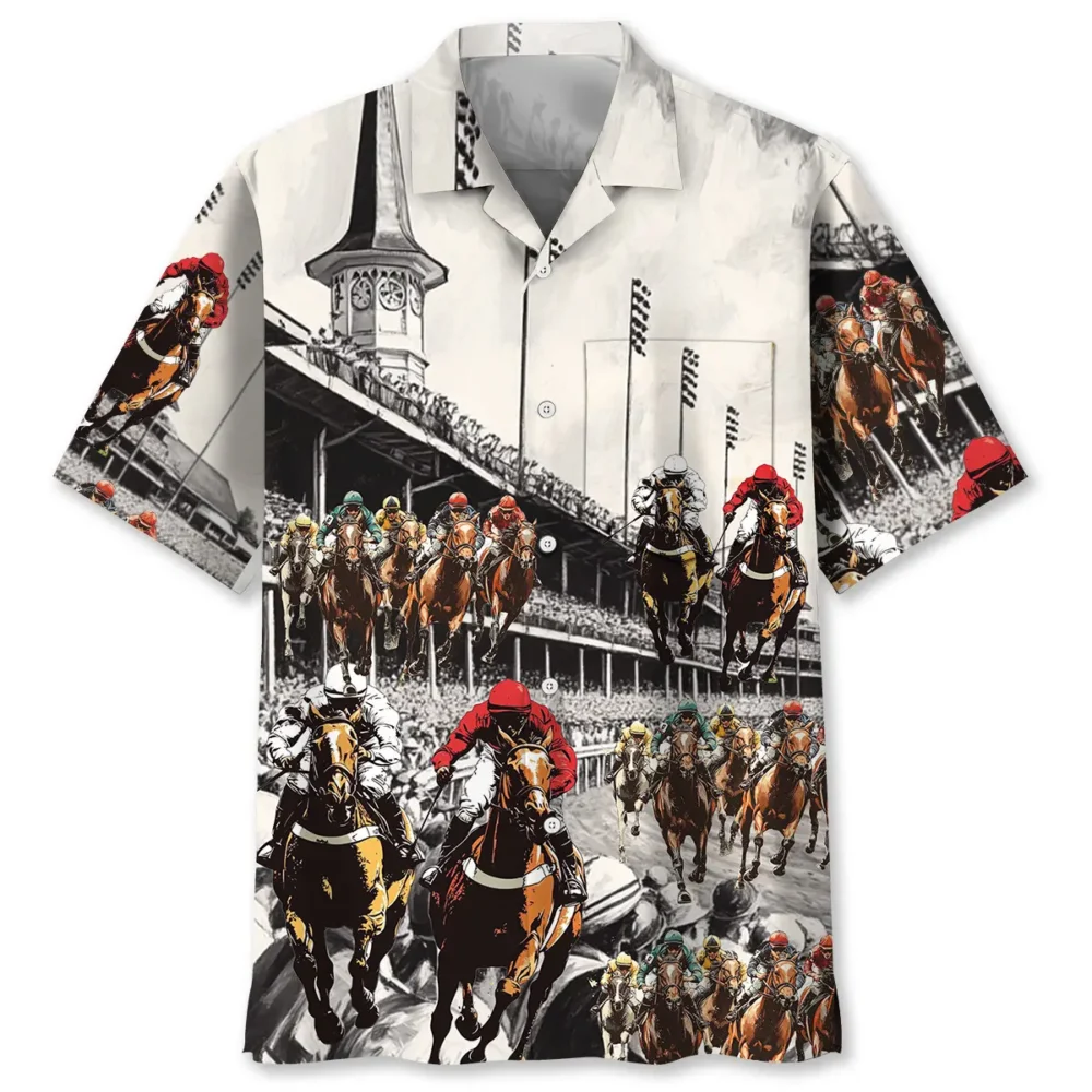 Horse Racing Vintage Racecourse Hawaiian Shirt Pocket BGR2764976 - Boogor