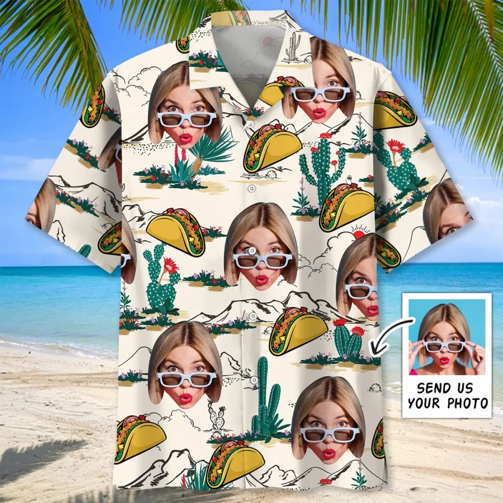I Love Taco & My Wife Custom Photo Hawaiian Shirt BGR2764833 - Boogor