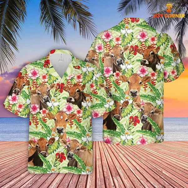 Jersey Cow Displaying Hibiscus Floral Unique Hawaiian Shirt 3D BGR2765028 - Boogor