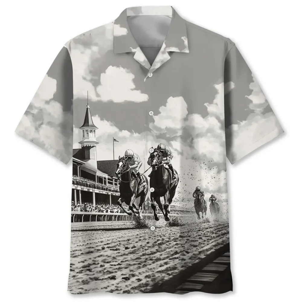 Kentuckey Derby Black And White Art Hawaiian Shirt BGR2764963 - Boogor
