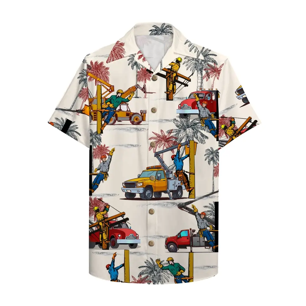 Lineman Bucket Truck Pattern Unisex Hawaiian Shirt Aloha Shirt BGR2765656 - Boogor