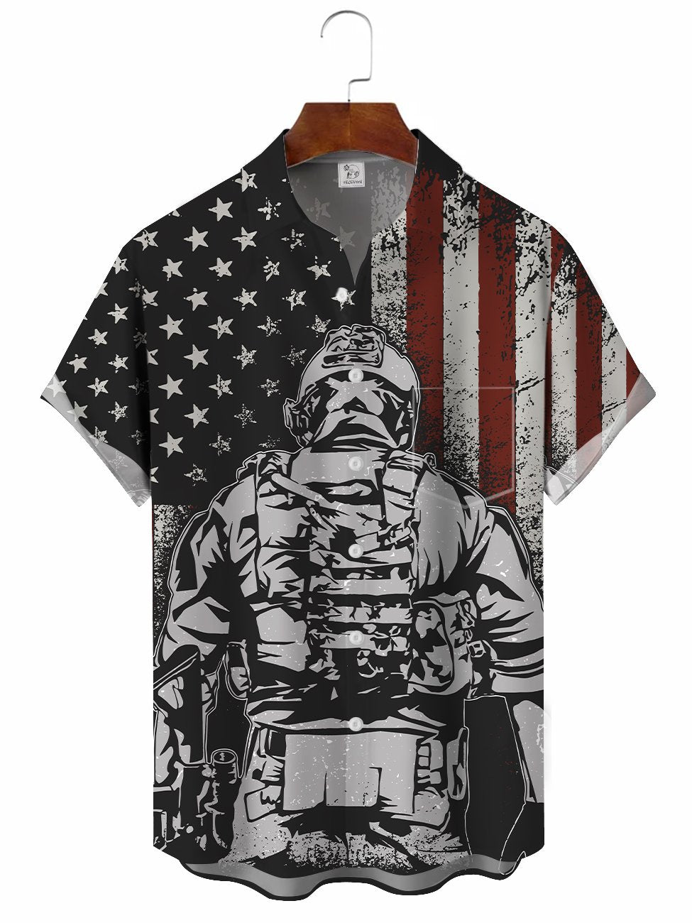 Men's American Flag Soldier Hawaiian Shirt BGR2765265 - Boogor