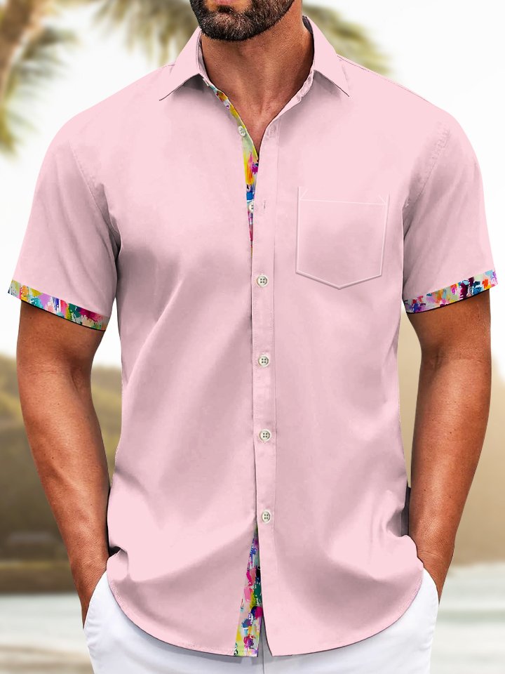 Men's Basic Solid Color Floral Patch Casual Hawaiian Shirt BGR2765187 - Boogor