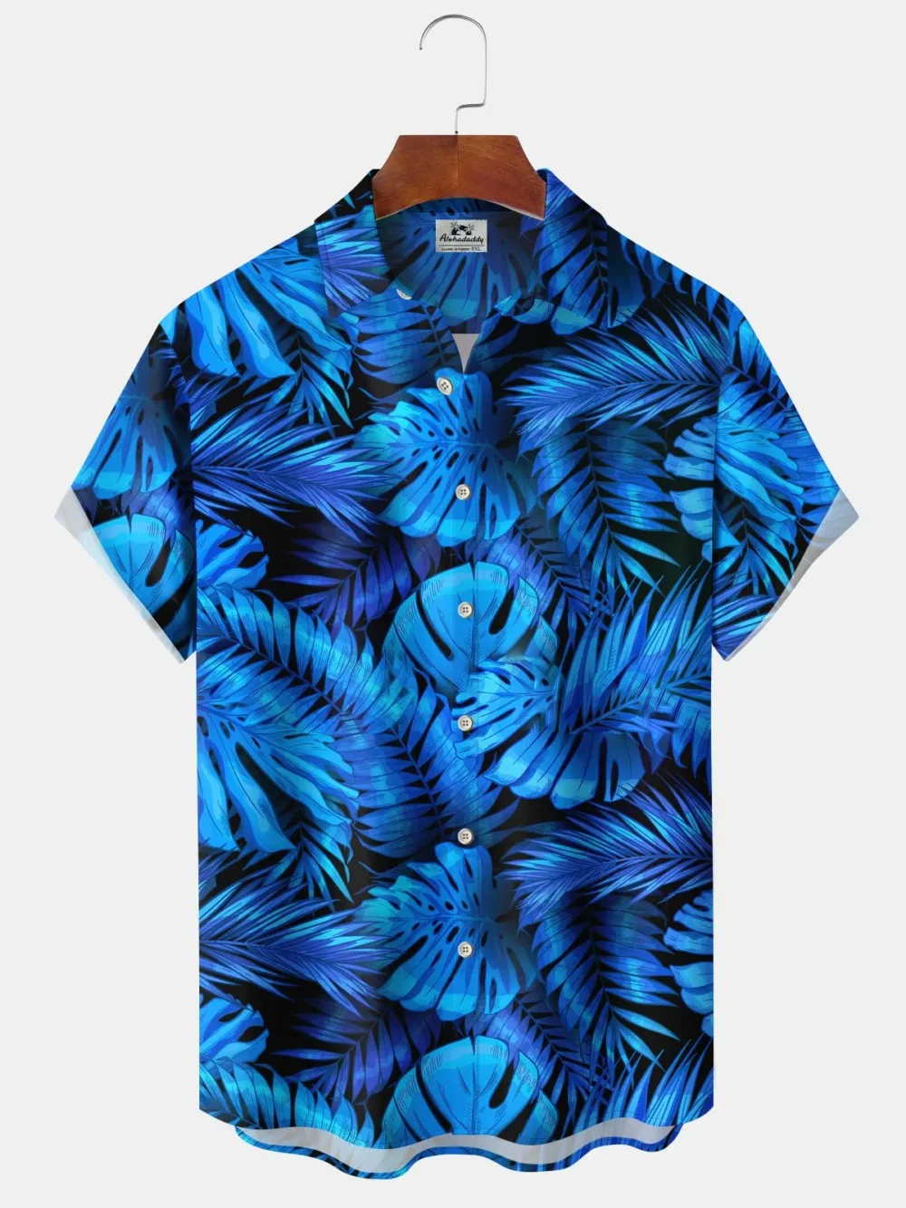 Men's Blue Leaves Printing Casual Hawaiian Shirt BGR2765323 - Boogor