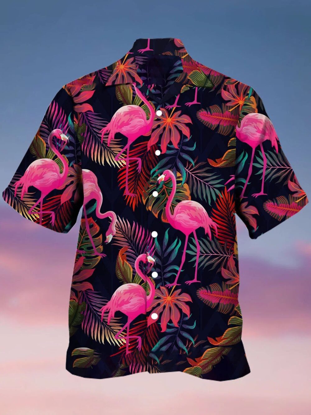 Men's Botanical Flamingo Print Casual Hawaiian Shirt BGR2765388 - Boogor