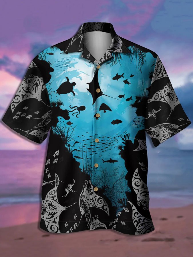 Men's Casual Marine Graphic Print Hawaiian Shirt BGR2765336 - Boogor