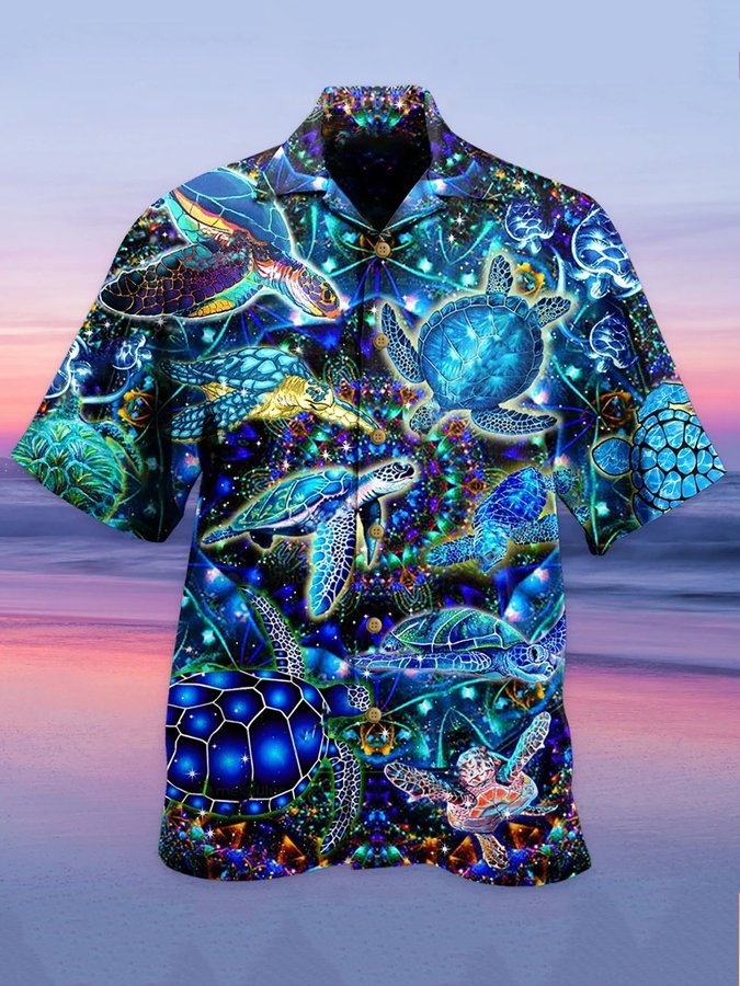 Men's Casual Turtle Print Hawaiian Shirt BGR2765370 - Boogor