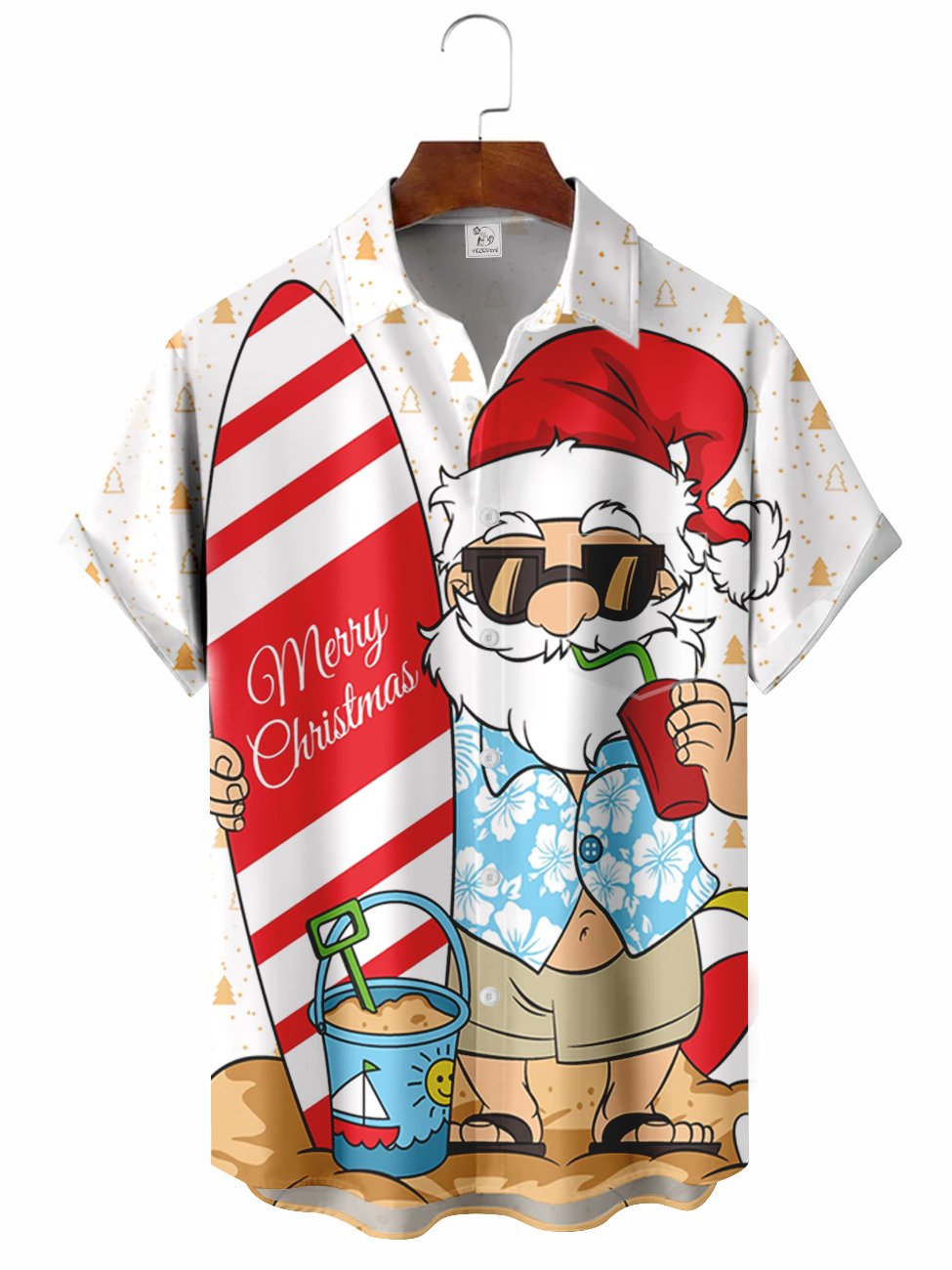 Men's Funny Santa Claus Printing Casual Hawaiian Shirt BGR2765234 - Boogor