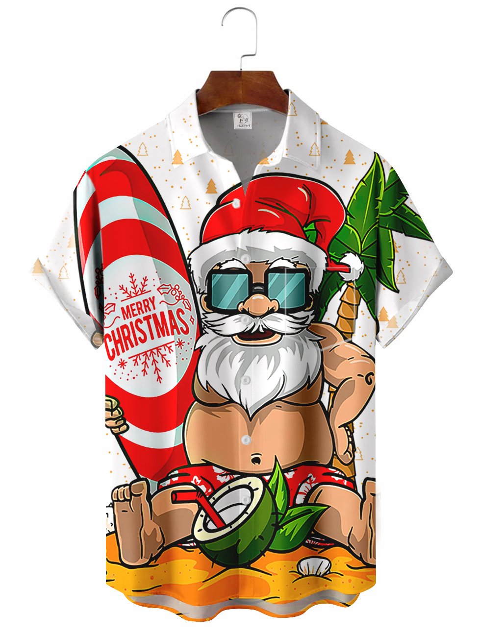 Men's Funny Santa Claus Printing Casual Hawaiian Shirt BGR2765262 - Boogor