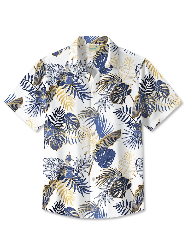 Men's Hawaiian Resort Tropical Floral Gold Beach Aloha Hawaiian Shirt BGR2765384 - Boogor