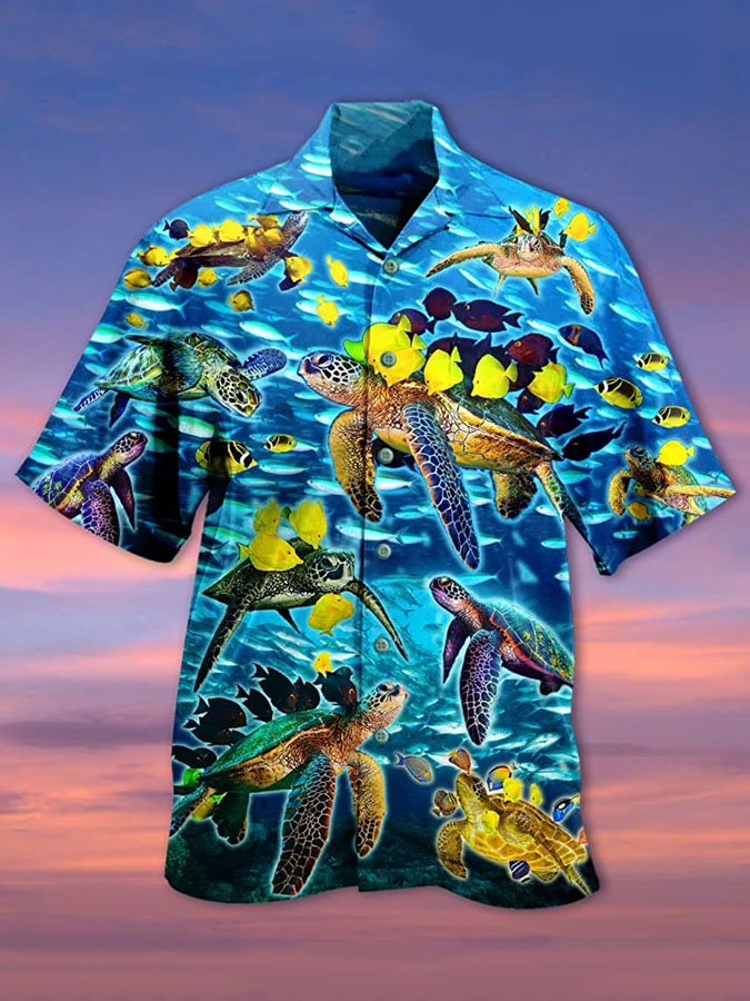 Men's Hawaiian Turtle And Fish Print Hawaiian Shirt BGR2765240 - Boogor