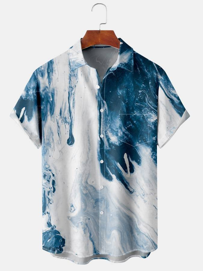 Men's Oil Painting Line Series Printing Casual Breathable Hawaiian Shirt BGR2765235 - Boogor
