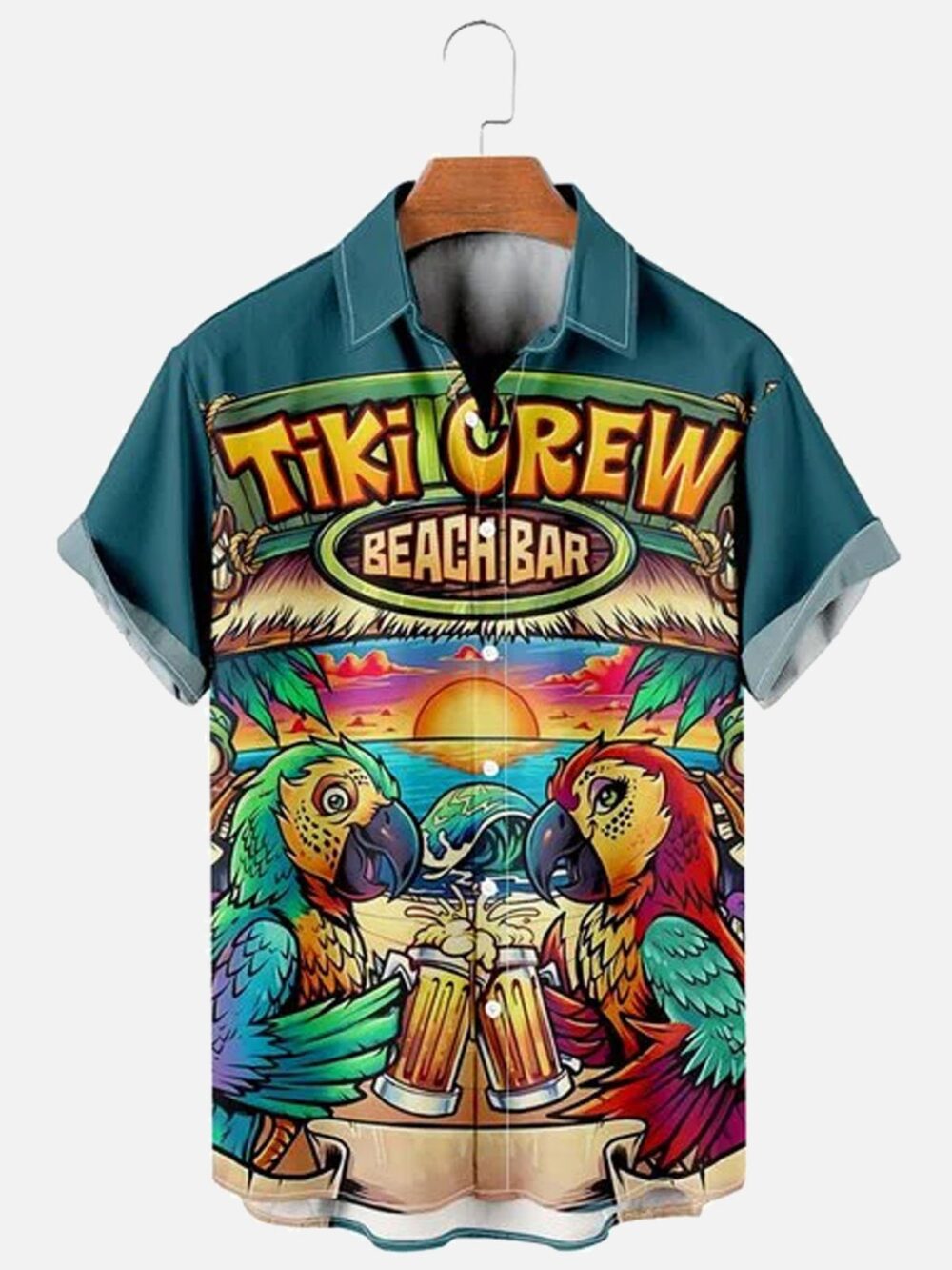 Men's Parrot Tiki Bar Print Loose Hawaiian Shirt BGR2765311 - Boogor