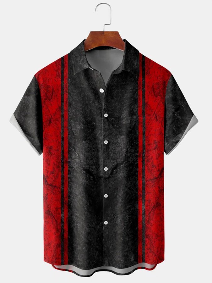Men's Red-black Texture Casual Bowling Hawaiian Shirt BGR2765331 - Boogor