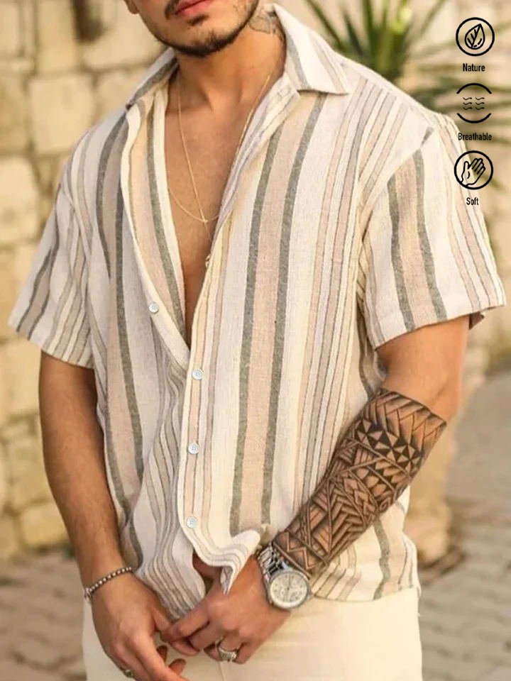 Men's Retro Striped Print Stretch Hawaiian Shirt BGR2765102 - Boogor