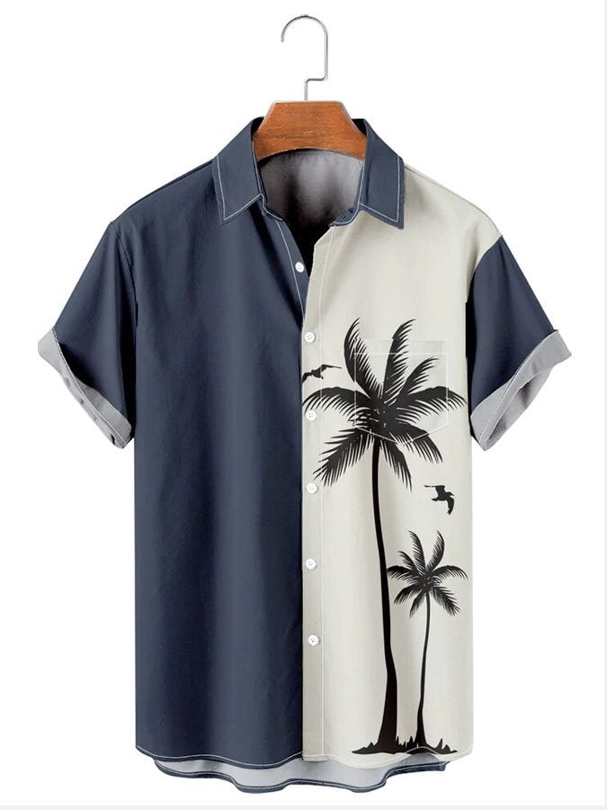 Men's Simple Coconut Patchwork Print Hawaiian Shirt BGR2765325 - Boogor