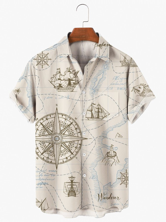 Men's Steamer Print Hawaiian Shirt BGR2765366 - Boogor