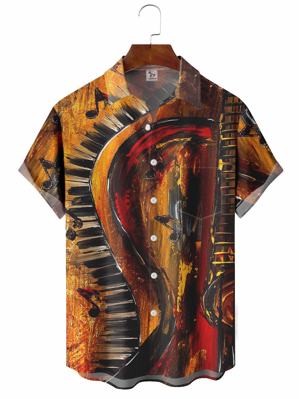 Men's Vintage Abstract Music Instrument Painting Casual Hawaiian Shirt BGR2765345 - Boogor