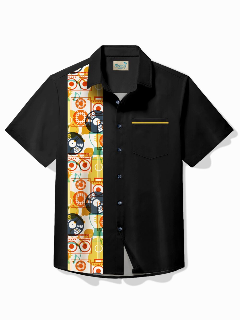 Men's Vintage Bowling Music Tape Print Casual Hawaiian Shirt BGR2765041 - Boogor