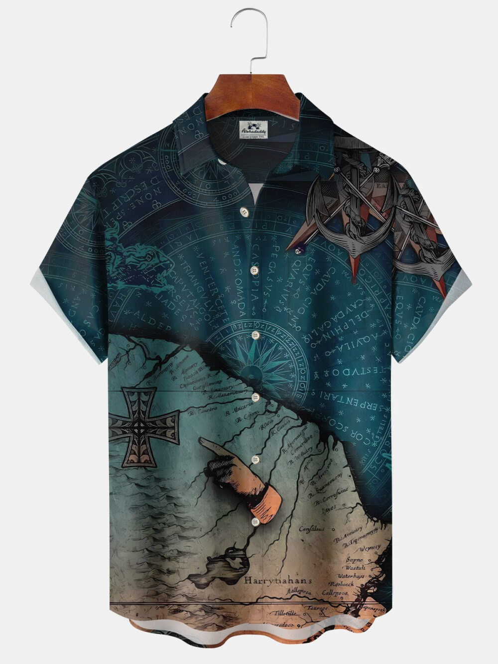 Men's Vintage Medieval Nautical Anchor Map Hawaiian Vacation Hawaiian Shirt BGR2765122 - Boogor