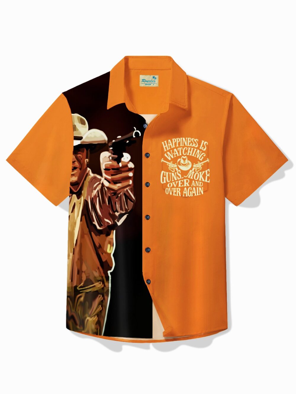 Men's Vintage Red Dead Redemption Contrast Color Gunsmoke English Print Hawaiian Shirt BGR2765180 - Boogor