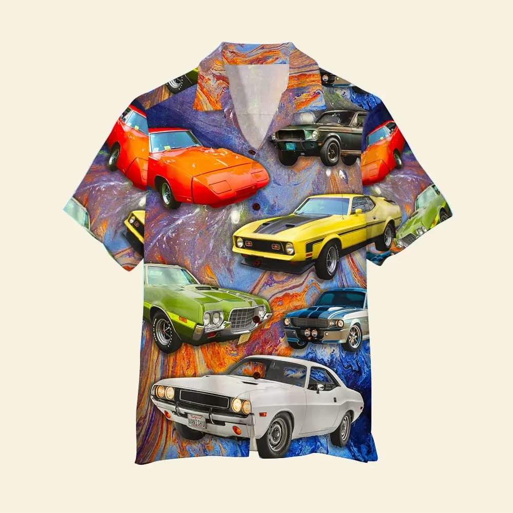 Muscle Car Unisex Hawaiian Shirt Aloha Shirt Summer Vibe Cars With Colorful Pattern BGR2765594 - Boogor