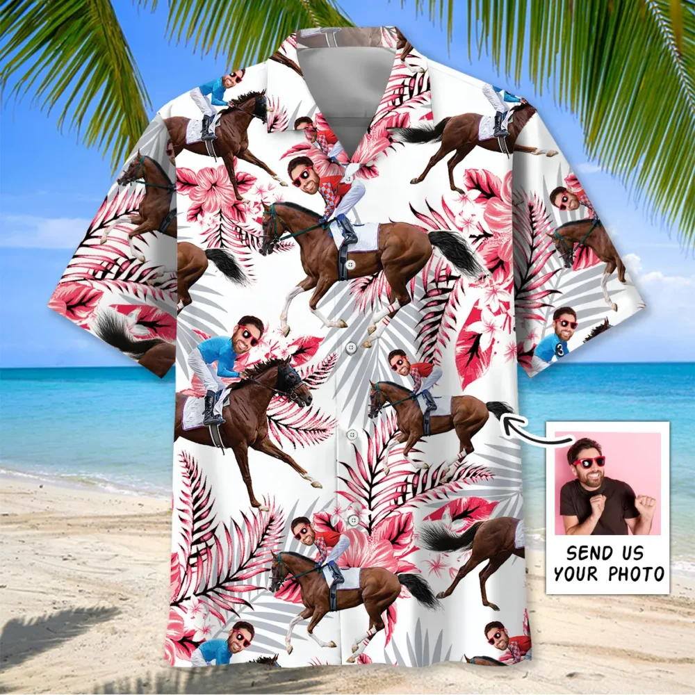 Nature Horse Racing Custom Photo Face Hawaiian Shirt BGR2764742 - Boogor