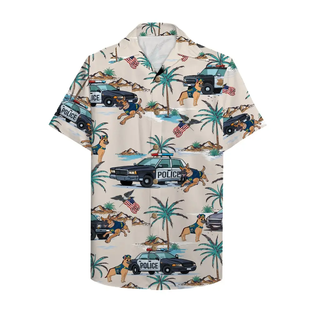 With Police Car And Police Dog Unisex Hawaiian Shirt Aloha Shirt BGR2765646 - Boogor