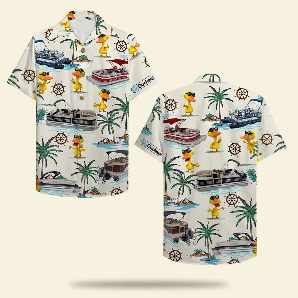 Pontoon Duck Unisex Hawaiian Shirt Aloha Shirt Summer Vibe Pontoon Boat & Duck Pattern Fol7-Vd1 BGR2765612 - Boogor