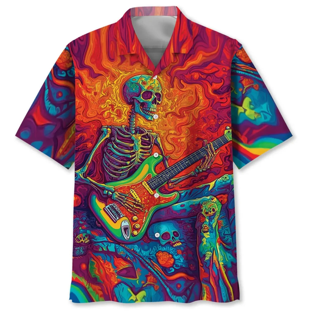 Psychedelic Skull Guitar Hawaiian Shirt BGR2764871 - Boogor