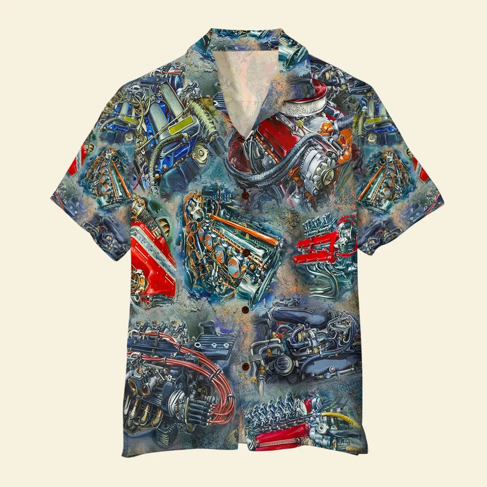 Racing Car Unisex Hawaiian Shirt Aloha Shirt Summer Vibe Racing Car Engine Theme BGR2765592 - Boogor