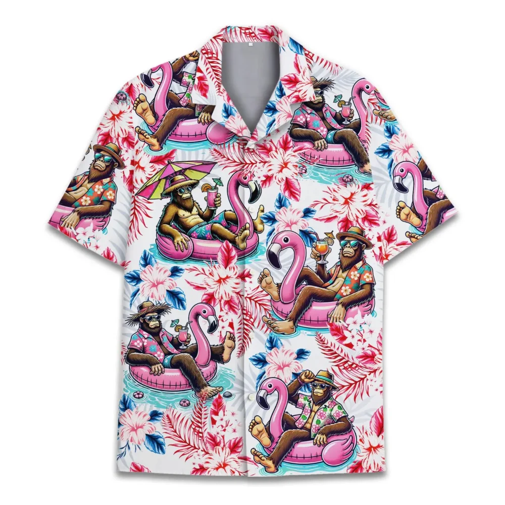 Tropical Bigfoot Flamingo Unisex Hawaiian Shirt Aloha Shirt BGR2765703 - Boogor
