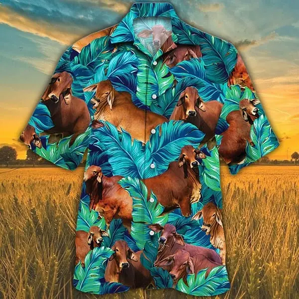 Red Brahman Cattle Lovers Trendy Hawaiian Shirt Cow Trendy Hawaiian Shirt For Summer Gifts BGR2765018 - Boogor