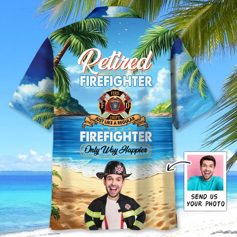 Retired Firefighter Custom Photo Face Hawaiian Shirt BGR2764731 - Boogor