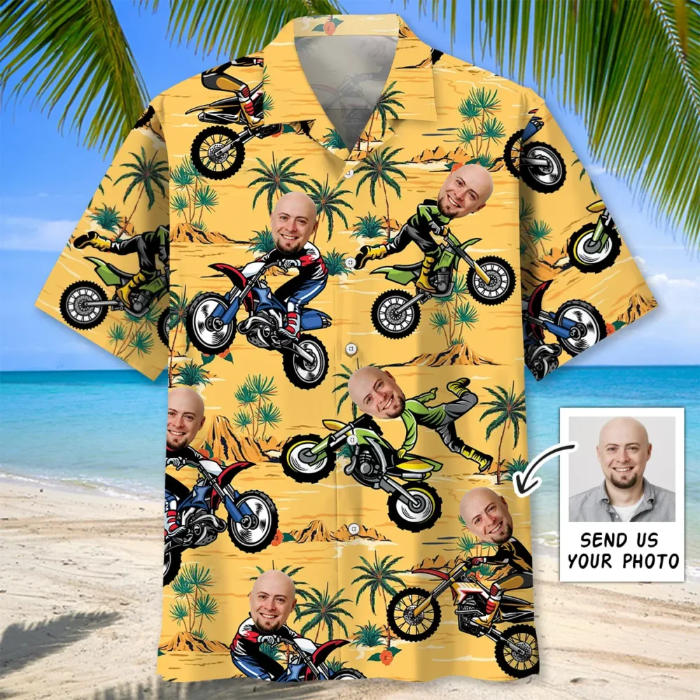 Retro Dirt Bike Funny Custom Photo Face Hawaiian Shirt BGR2764747 - Boogor
