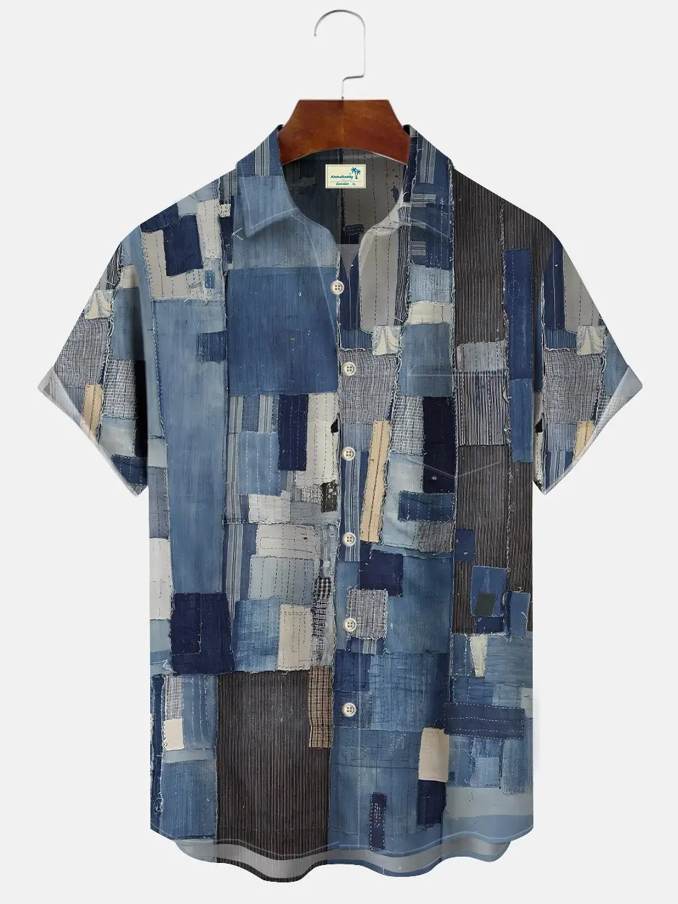 Retro Ethnic Fabric Texture Denim Men's Buttons Buttons Casual Hawaiian Shirt BGR2765093 - Boogor