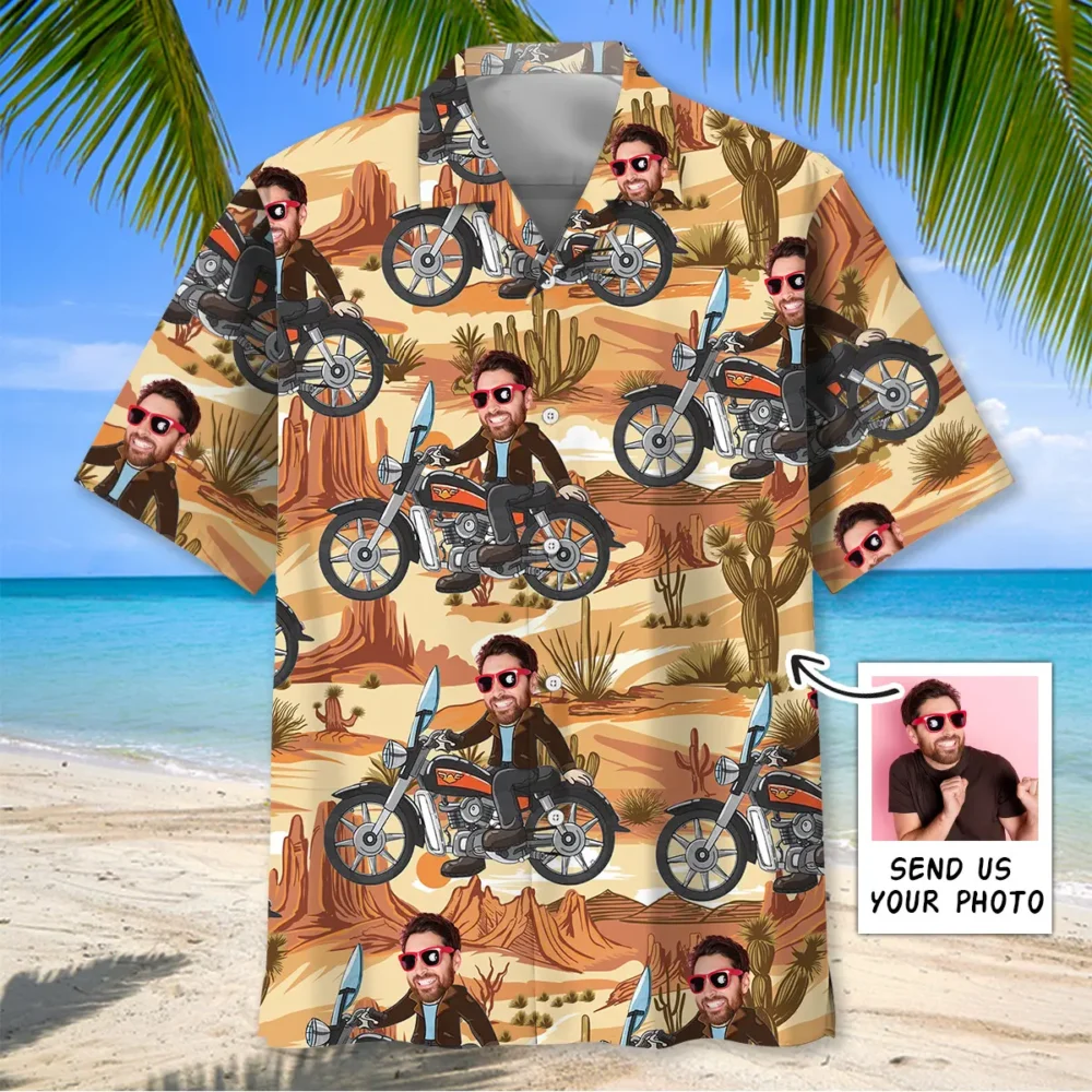 Retro Funny Motorcycle Custom Photo Face Hawaiian Shirt BGR2764758 - Boogor