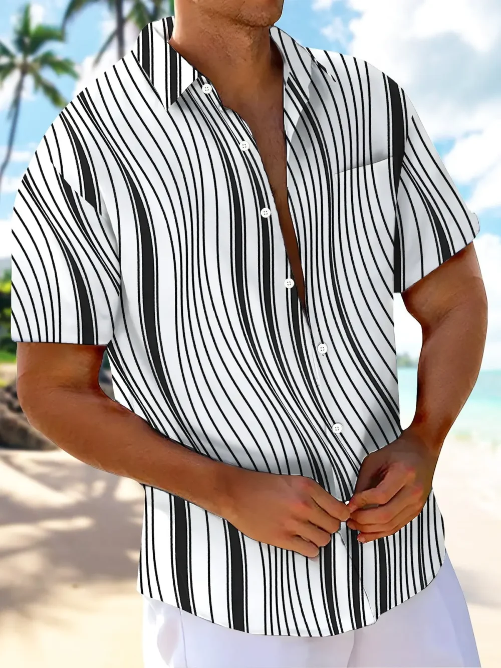 Retro Geometric Gradient Basic Line Men's Hawaiian Shirt BGR2765162 - Boogor