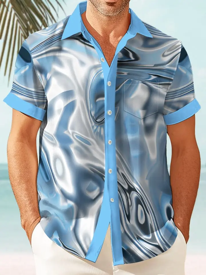 Retro Gradient Water Wave Geometric Beach Holiday Hawaiian Shirt BGR2765066 - Boogor