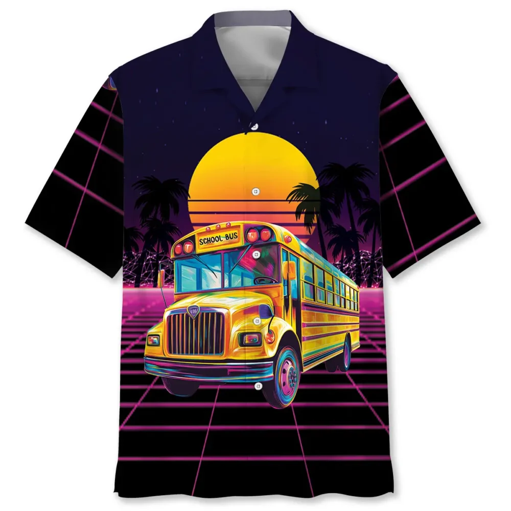 Retro Wave School Bus Hawaiian Shirt BGR2764819 - Boogor