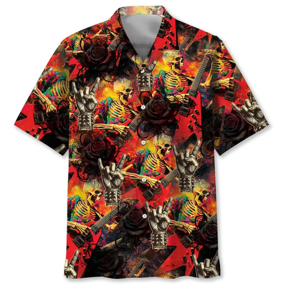 Rock n Roll Skull Guitar Hawaiian Shirt BGR2764872 - Boogor