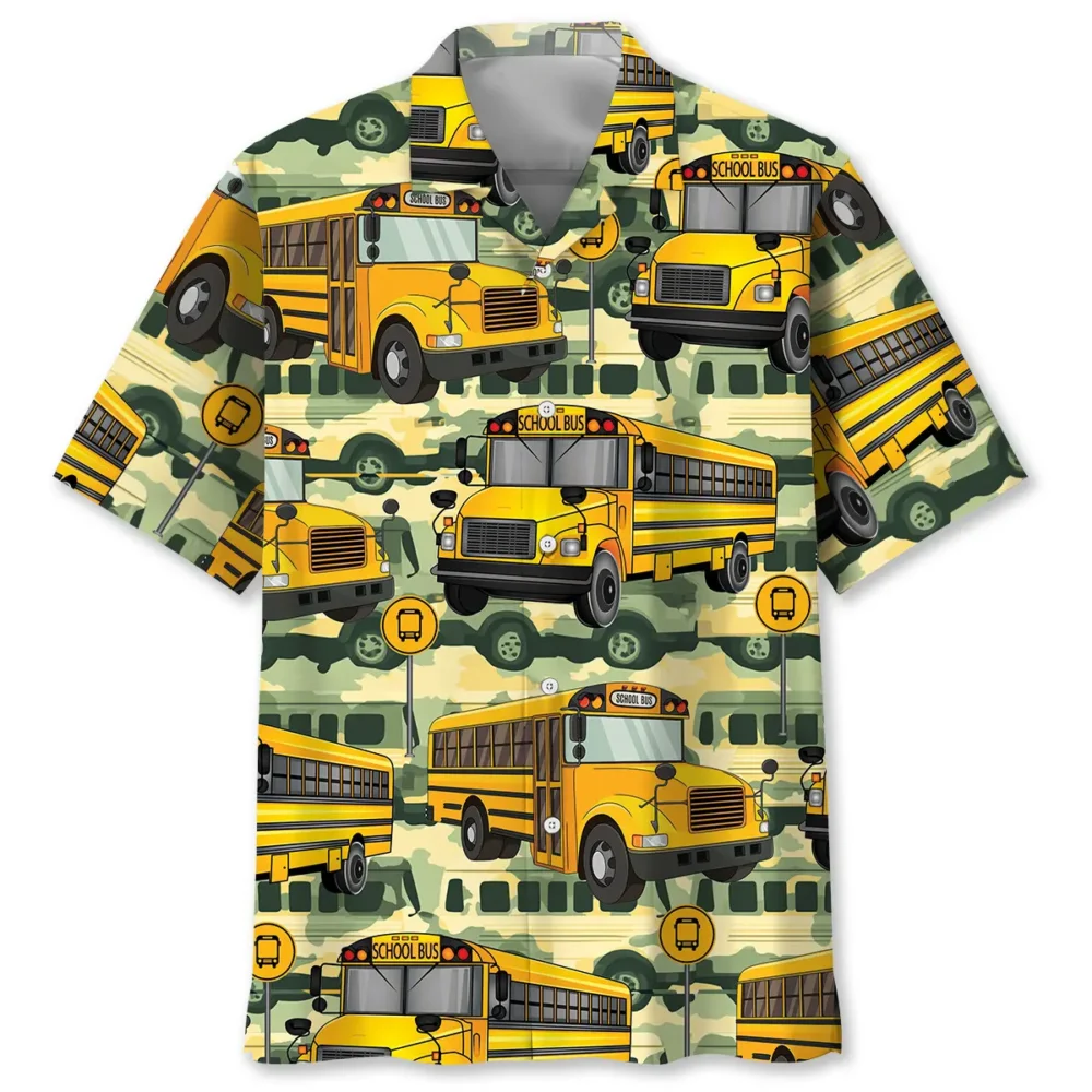 School Bus Camouflage Hawaiian Shirt BGR2764818 - Boogor