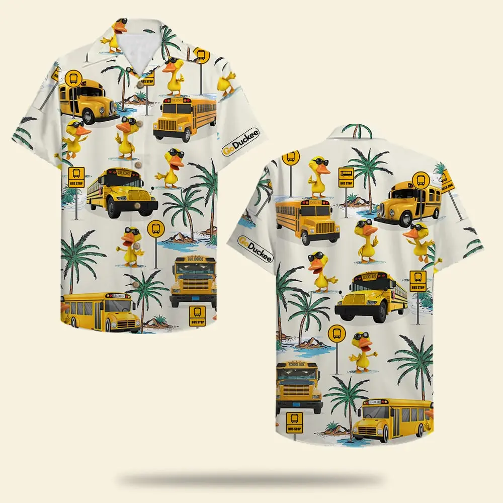 School Bus Drive Duck Pattern Unisex Hawaiian Shirt Aloha Shirt BGR2765670 - Boogor
