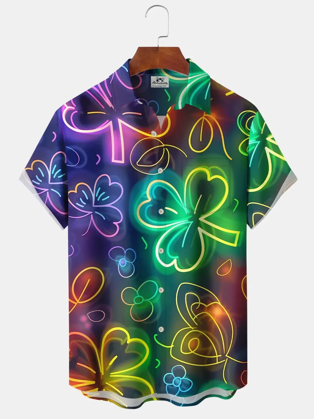 Shamrock St. Patrick Gradient Neon 3D Hawaiian Shirt BGR2765116 - Boogor