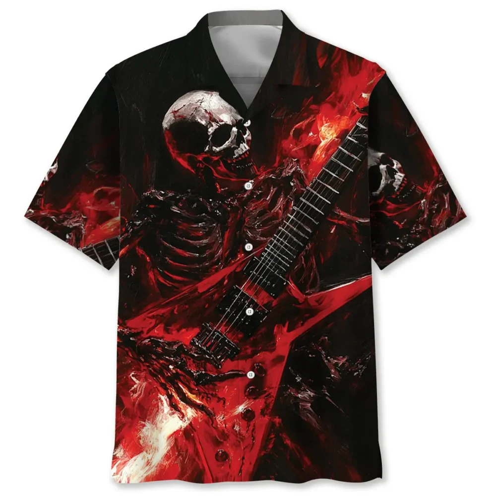 Skull Guitar Fire Hawaiian Shirt BGR2764869 - Boogor
